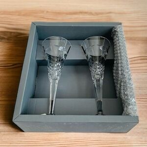 Rare Waterford Crystal Millennium Collection 2000 PEACE Toasting Flutes Set of 2